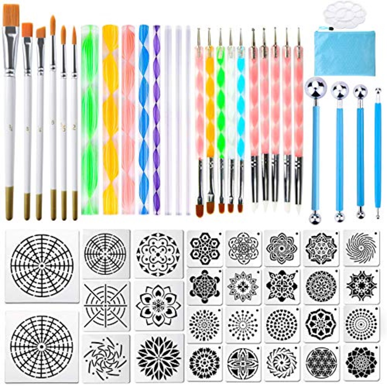 58 PCS Mandala Dotting Tools, Augshy Dot Painting Tools Set Rock Painting Supplies with a Blue Zipper Waterproof Storage Bag for Painting Rocks